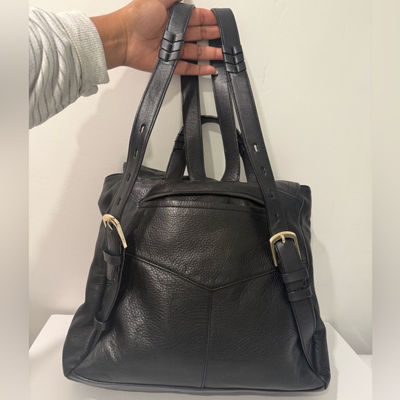 Cole Haan Felicity Palo Black Leather Backpack w/Blue Fabric Interior Woven Zip - Picture 6 of 11